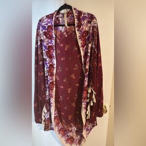 Free People Floral Burgundy and Purple Poncho